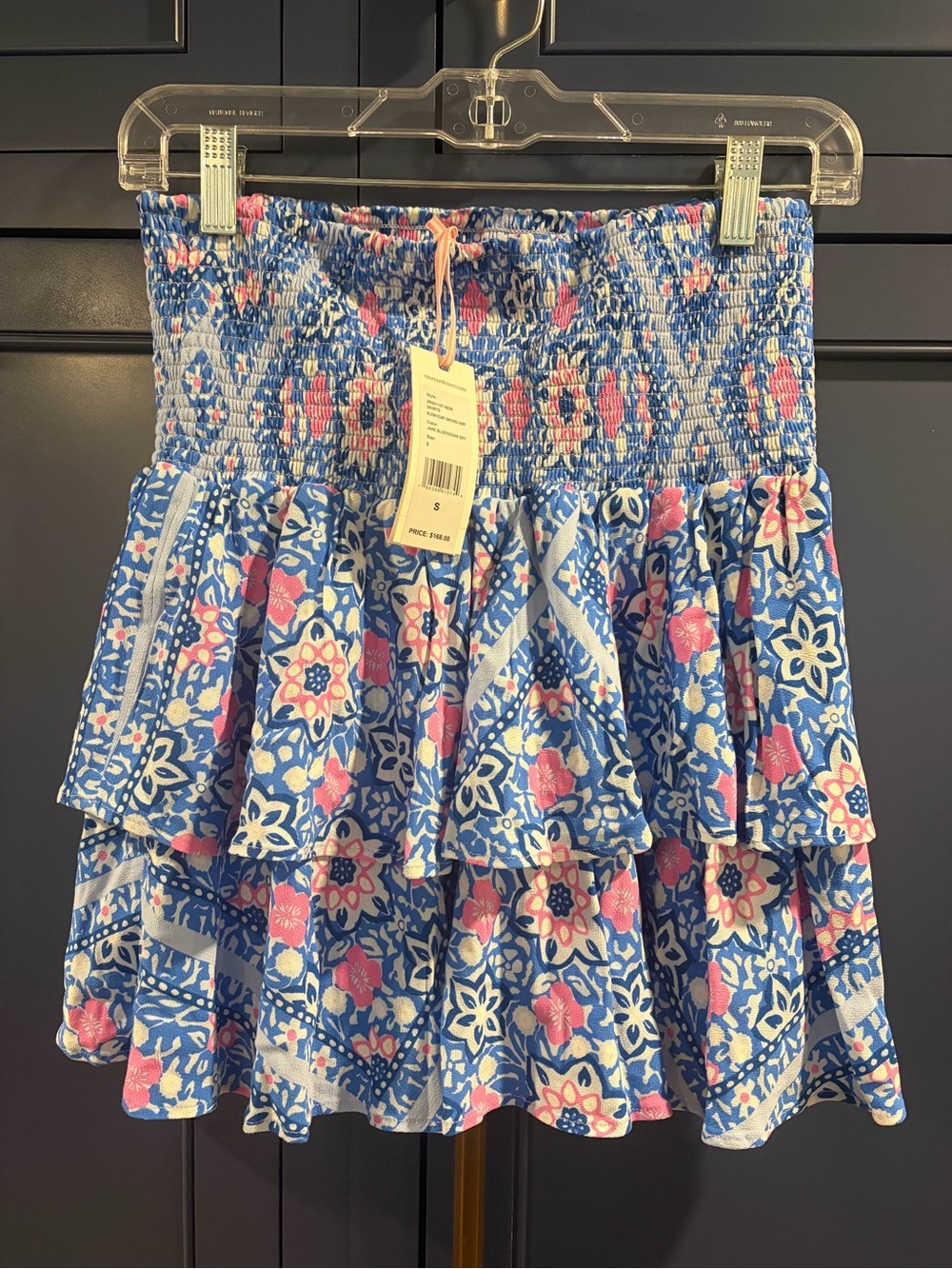 Vineyard Vines Blue and Pink Floral Smocked Tiered Skirt